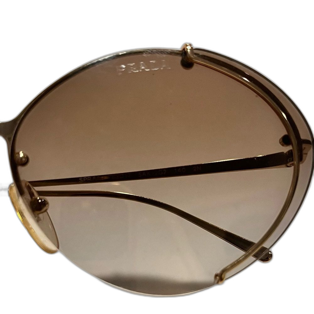 Prada Conceptual Gold Rim Oval Sunglasses – Gradient Brown Mirror Lenses - Picture 3 of 10
